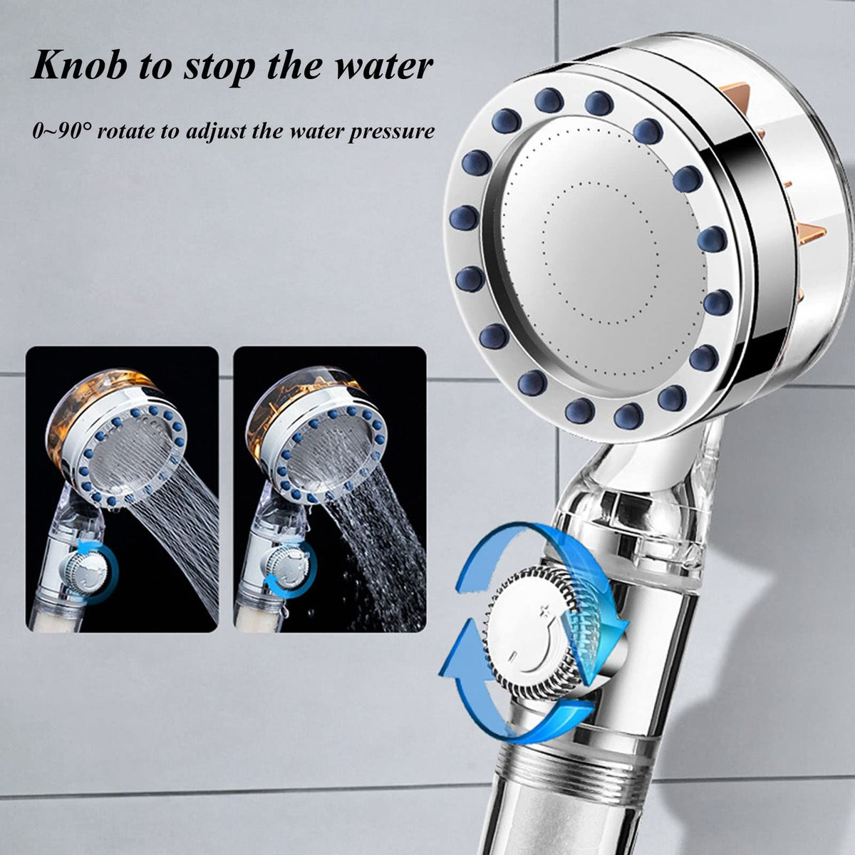 Propeller Driven Turbo Charged Spinning Shower Head Handheld Turbocharged Pressure Shower with Filter and Adjustable Switch