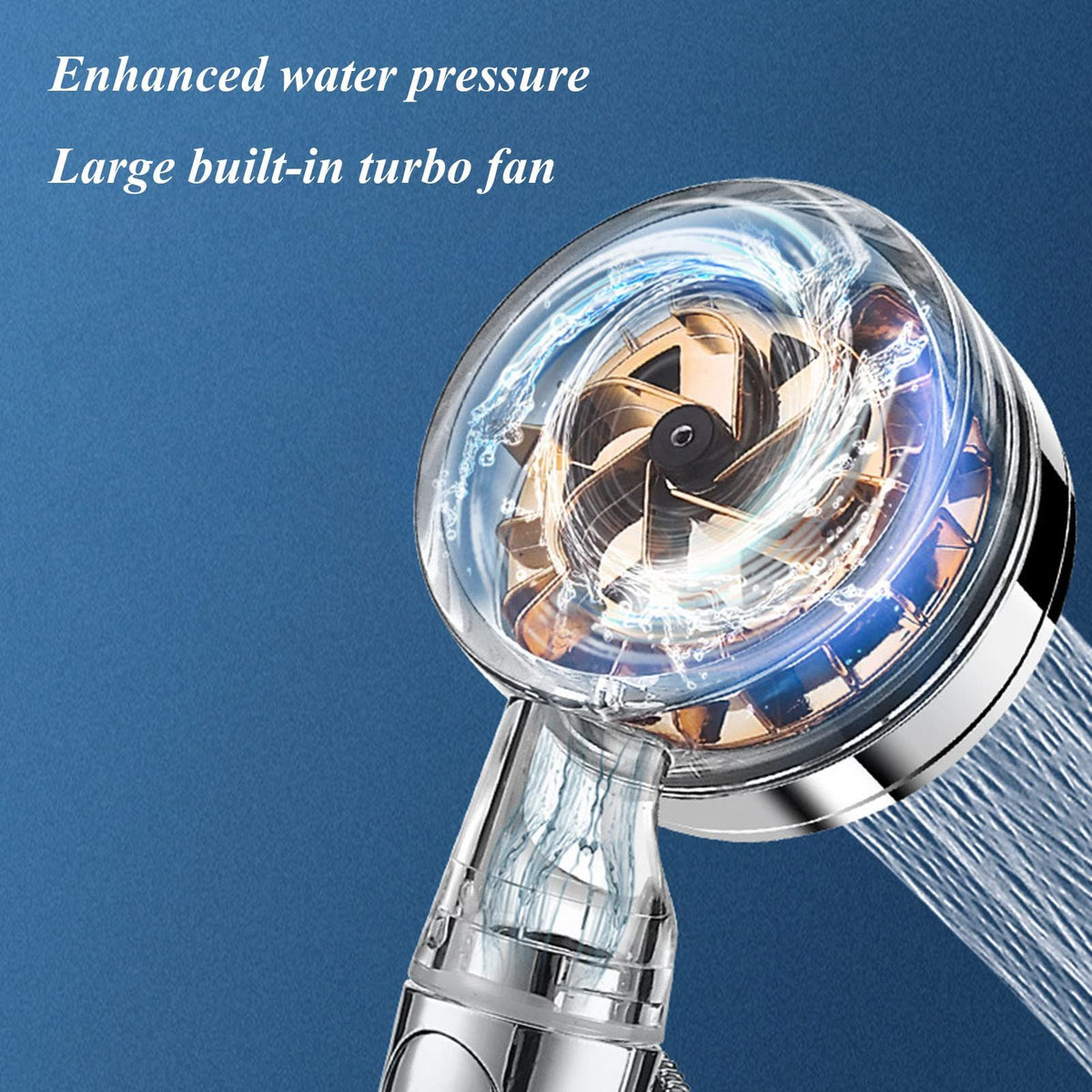 Propeller Driven Turbo Charged Spinning Shower Head Handheld Turbocharged Pressure Shower with Filter and Adjustable Switch