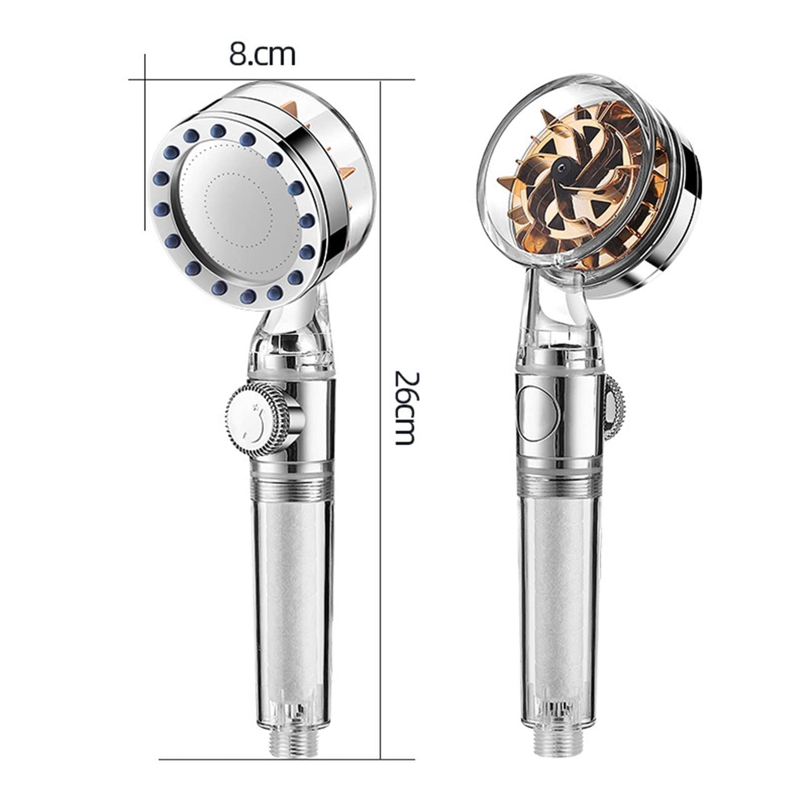 Propeller Driven Turbo Charged Spinning Shower Head Handheld Turbocharged Pressure Shower with Filter and Adjustable Switch