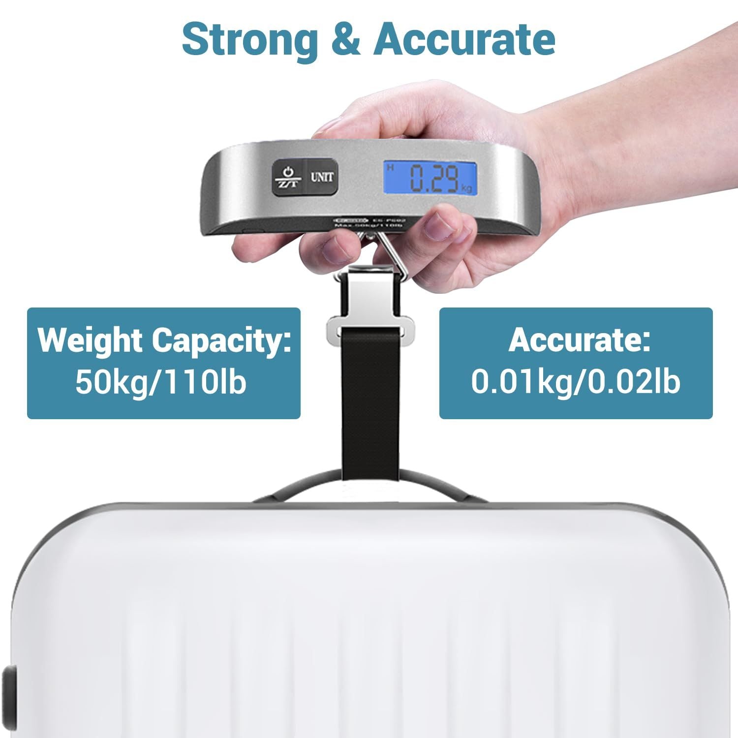 Luggage Scale, Backlight LCD Display 110lb/50kg Luggage Weight Scale for Travel Accessories Portable Handheld Scale with Rubber