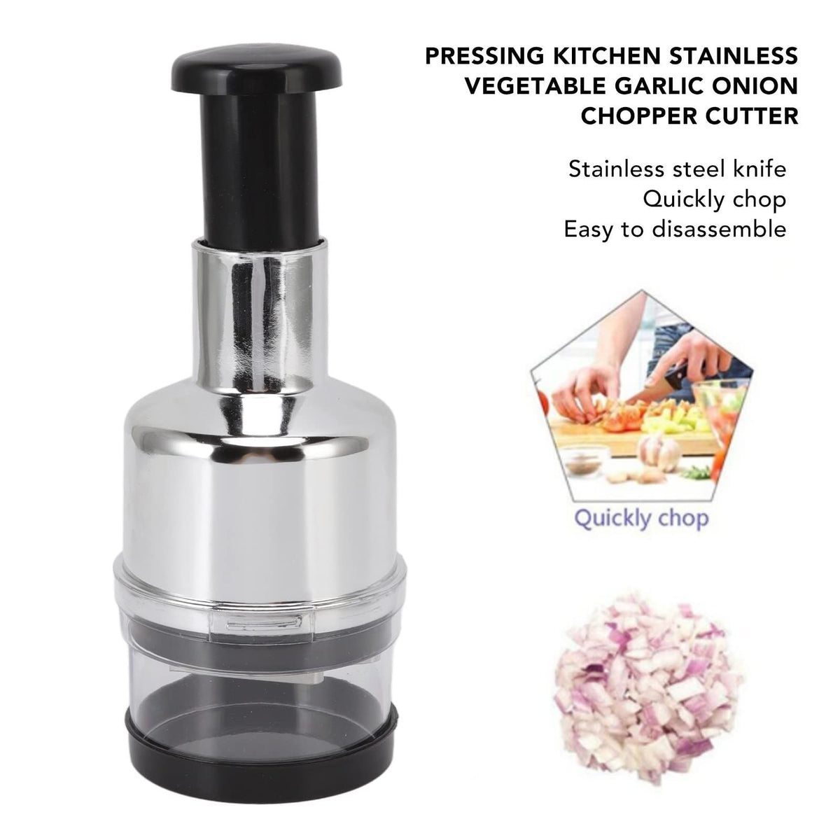 Manual Food Chopper, Stainless Steel Manual Onion Chopper Hand Chopper for Vegetables, Vegetable Cutter Onion Garlic Nut