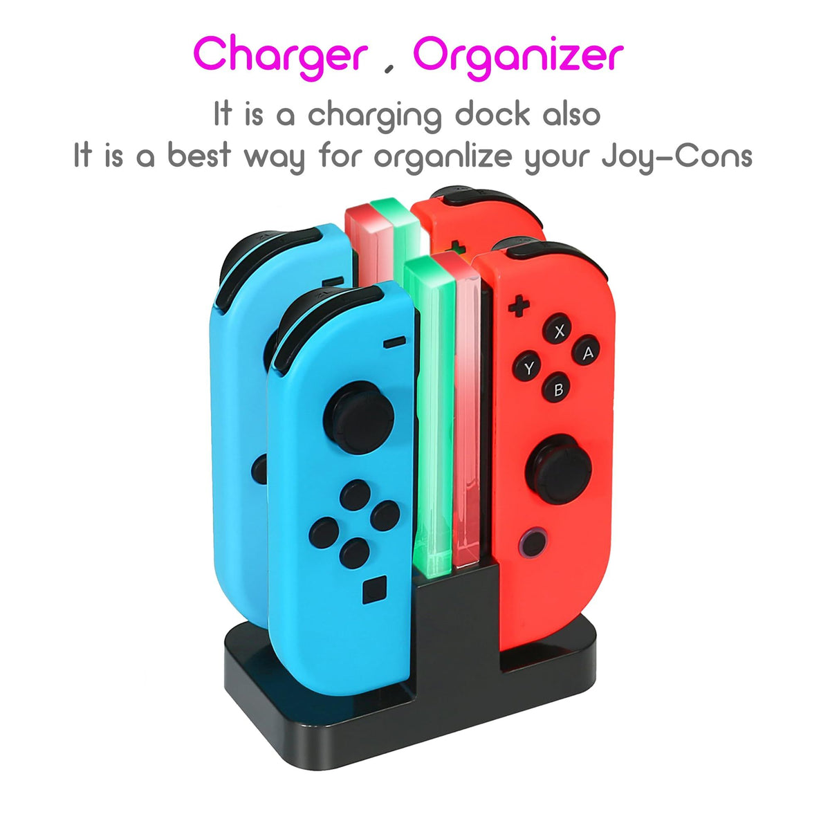 Power Dock - Charger, 4 in 1 Charging Dock for Nintendo Controller, Fast Charging Station, USB C Charge Cable