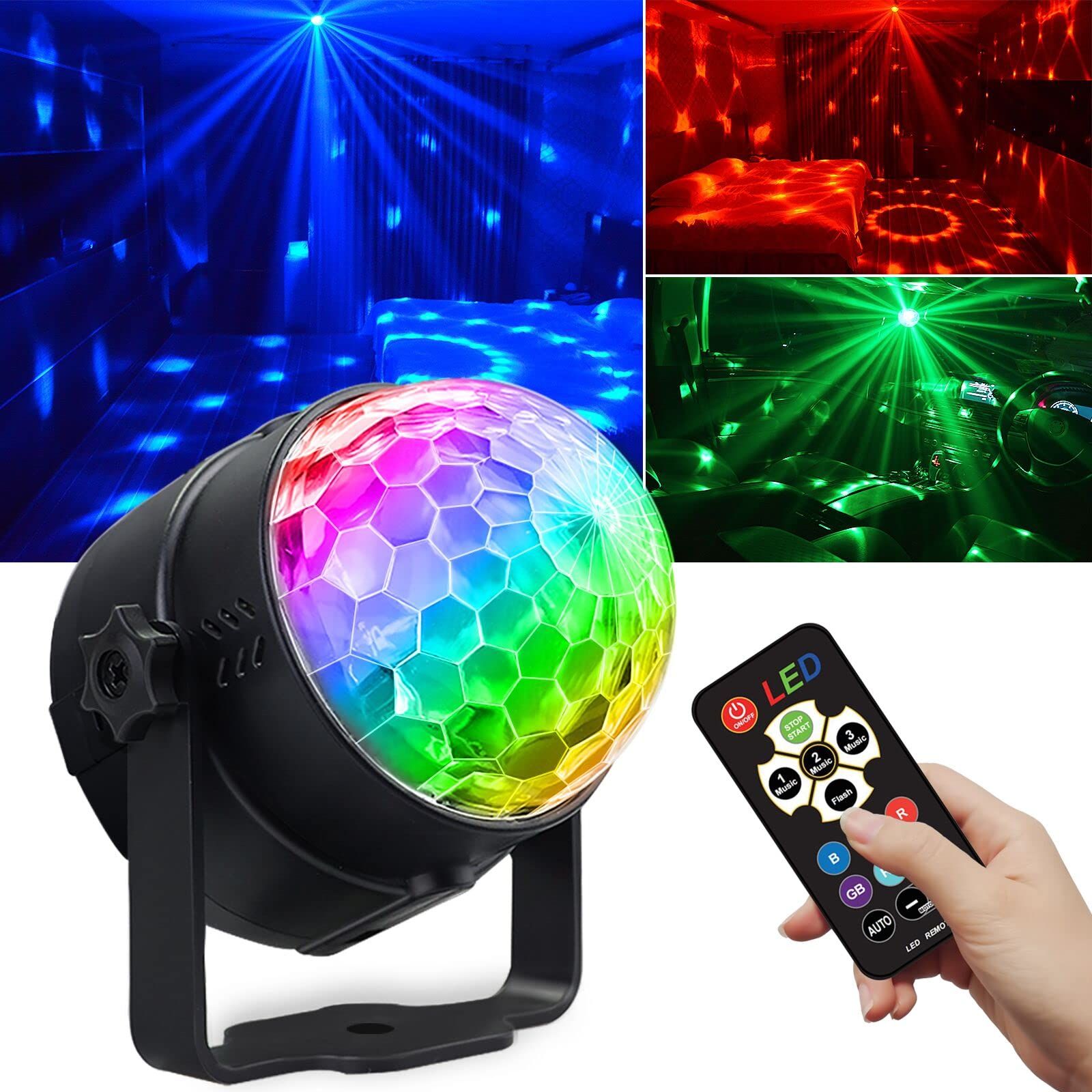 Disco Ball Light,Halloween Party Decorations Lights, USB LED Mini Sound Activated DJ Dance Stage Light Colourful