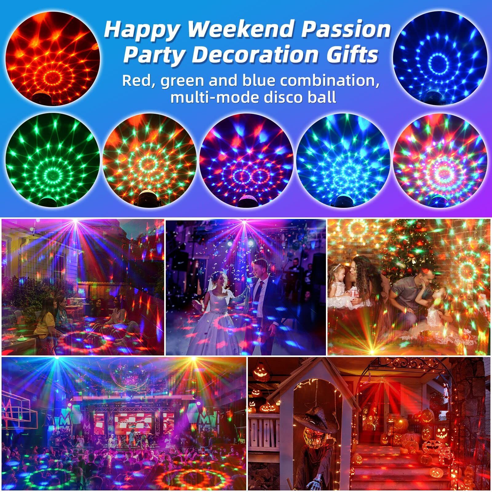 Disco Ball Light,Halloween Party Decorations Lights, USB LED Mini Sound Activated DJ Dance Stage Light Colourful