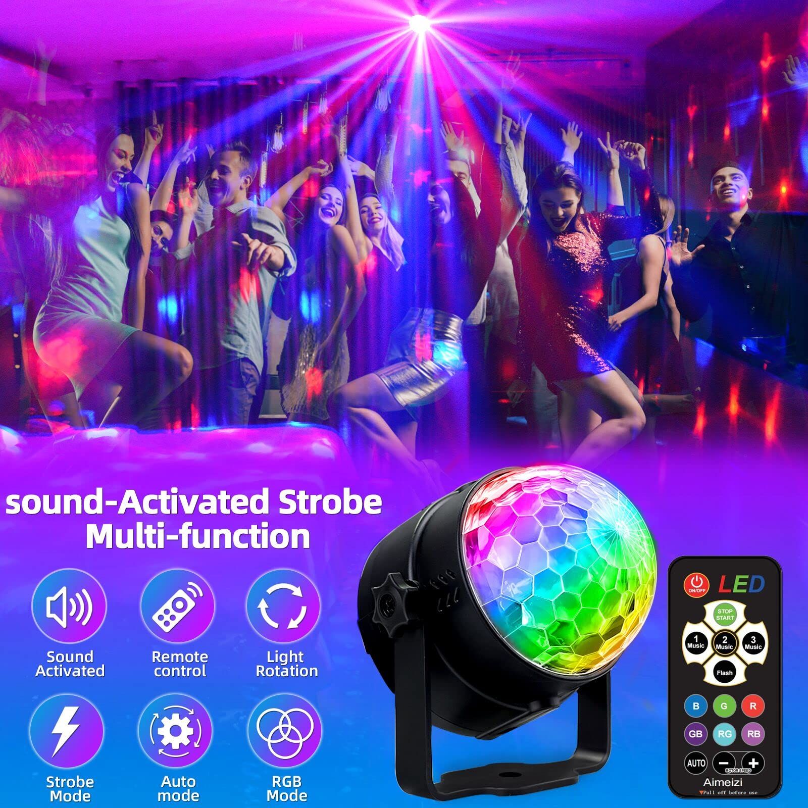 Disco Ball Light,Halloween Party Decorations Lights, USB LED Mini Sound Activated DJ Dance Stage Light Colourful