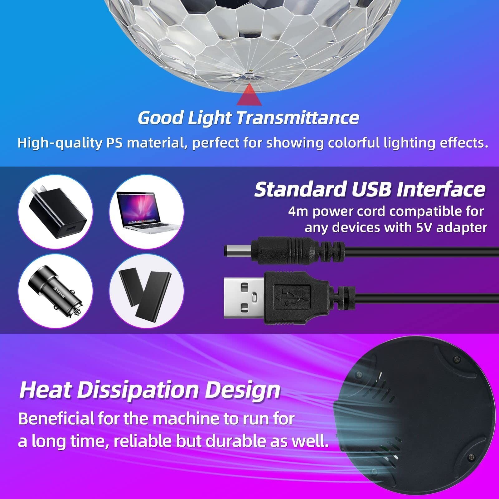 Disco Ball Light,Halloween Party Decorations Lights, USB LED Mini Sound Activated DJ Dance Stage Light Colourful