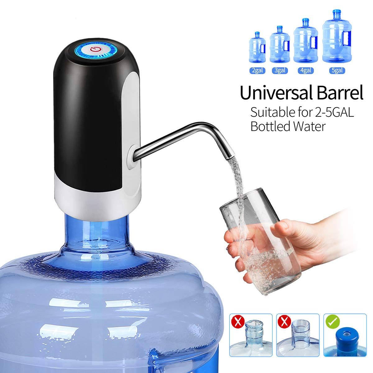 Water bottle pump, 5-gallon water bottle water dispenser, USB charging automatic water pump, portable electric water dispenser