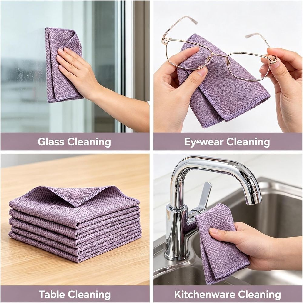 Microfiber Glass Cleaning Cloth - Ultra Soft & Scratch Free, Ideal for Eyeglasses, Sunglasses, Camera Lenses, Tablet Screens, Kitchenware & Furniture Cleaning