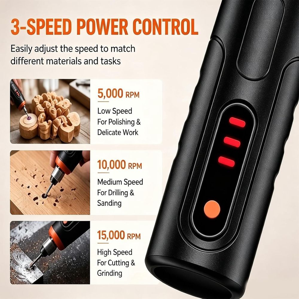 Mini Handheld Cordless Rotary Tool, 3 Speed Multi-Purpose Mini Electric Grinder Kit, Mini Cordless Rotary Tool Kit, 41-Piece, for Polishing, Drilling, Carving, Cutting, DIY Crafts