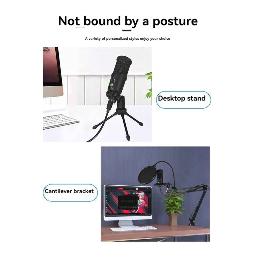 Gaming USB Microphone Noise Cancellation Condenser Mic for Pc Podcast Microphone with Boom Bracket C