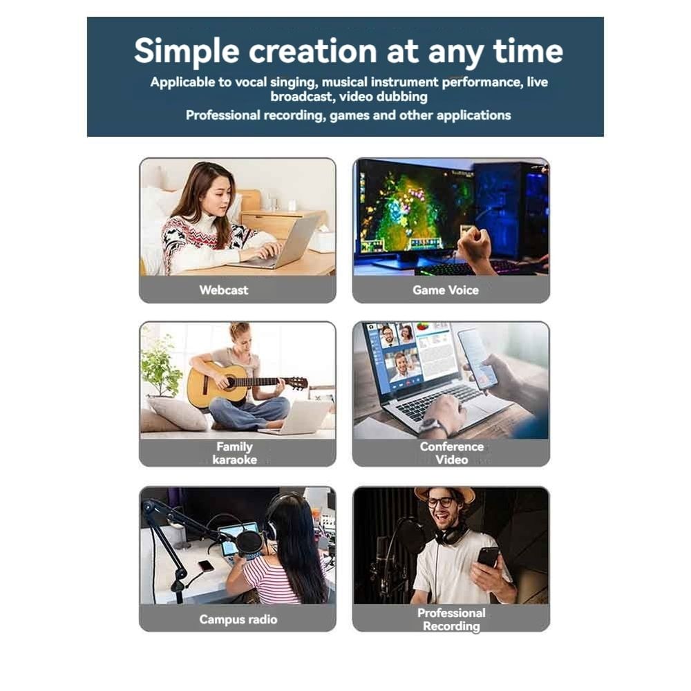 Gaming USB Microphone Noise Cancellation Condenser Mic for Pc Podcast Microphone with Boom Bracket C