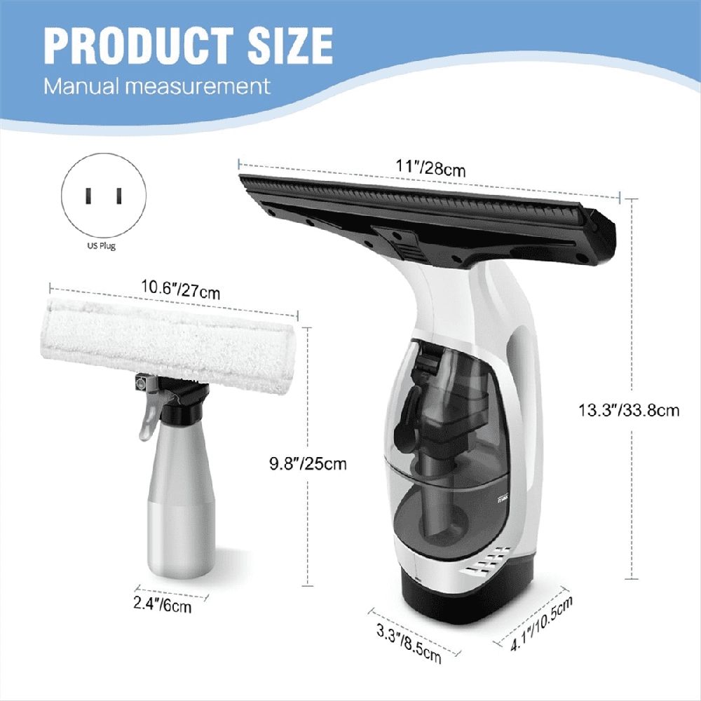 Cordless , Rechargeable Window Vacuum Cleaner with Squeegee , 150ml Water Tank, Light Weight US Plug