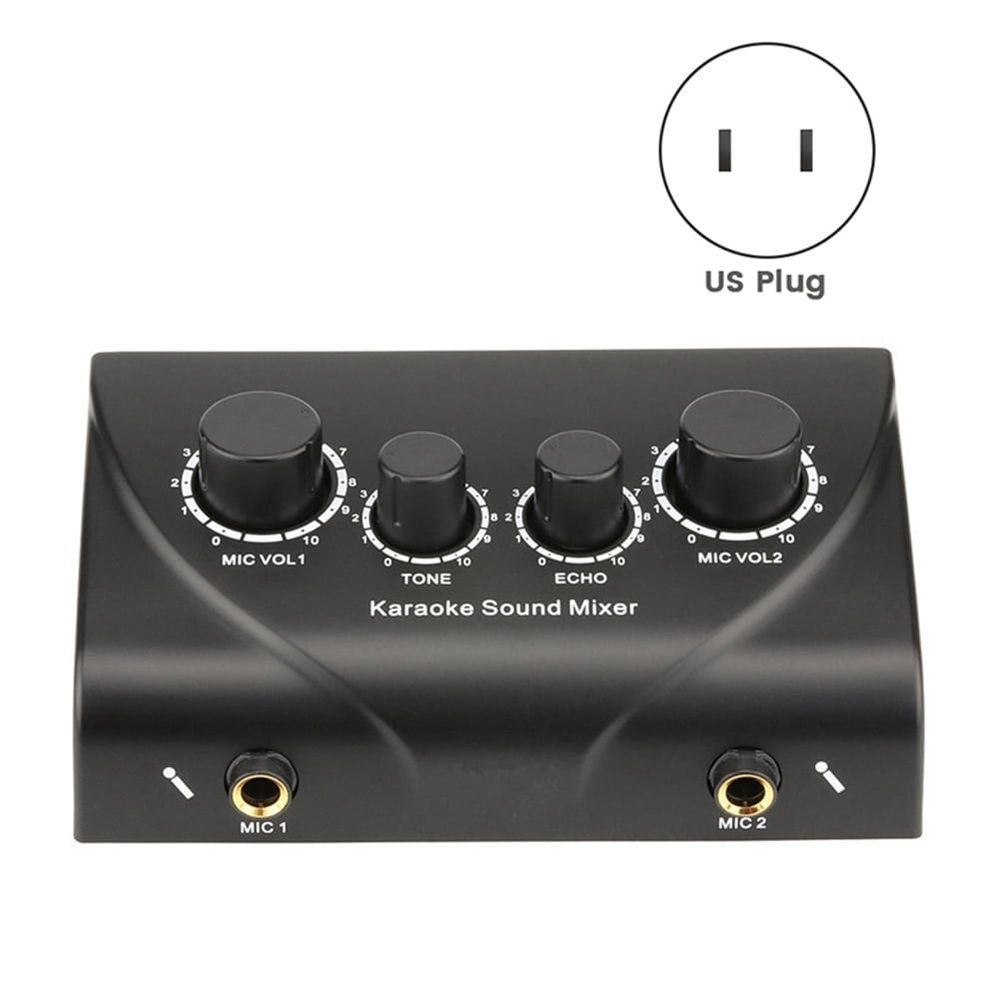 Karaoke Sound Mixer Portable Sound Mixer Professional Audio System Karaoke Dual Mic Inputs Audio Sound Mixer Black (US)