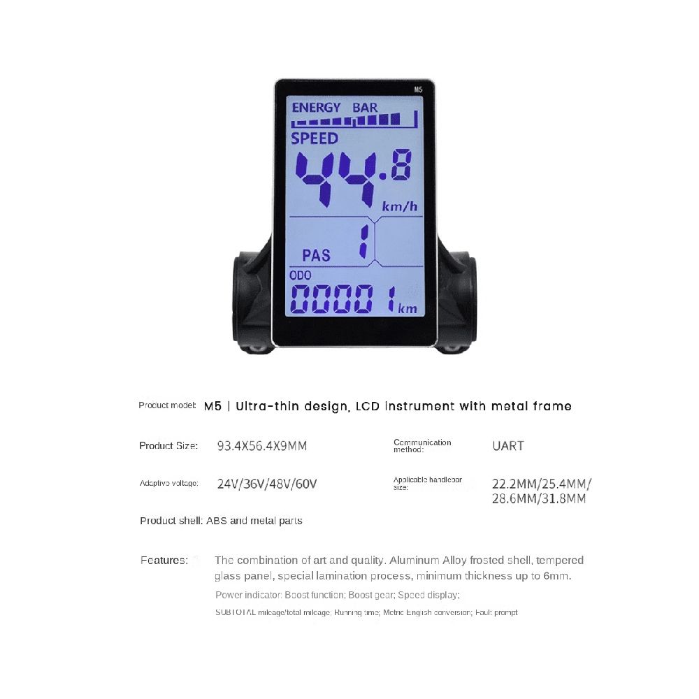 M5 Electric Bike LCD Display Meter 24V 36V 48V 60V E Scooter Panel Screen for Mountain Bike(6PIN)