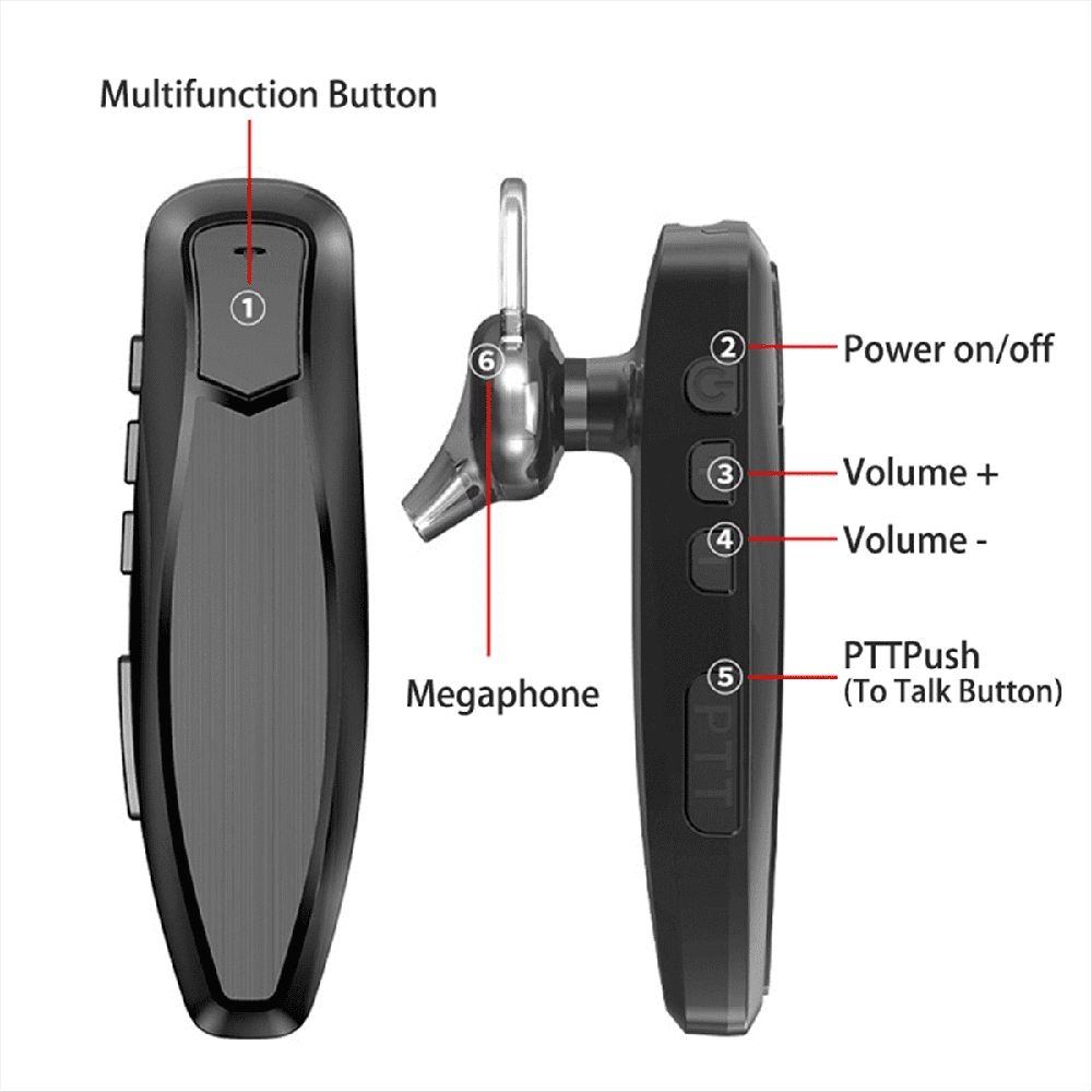 Walkie Talkie Wireless Bluetooth PTT Headset Earpiece Hands-Free K Plug for Microphone Headset -888S K5