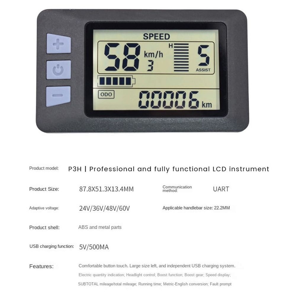 P3H LCD Display Meter Dashboard 24V 36V 48V 60V Electric Bike Meter Display Panel for Electric Scooter(SM)