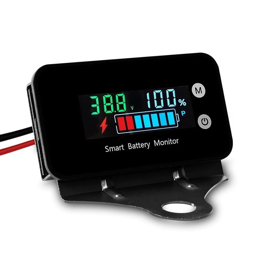 IPX7 Waterproof Battery Monitor with Bracket 7-100V,Car Golf Cart Battery Meter Buzzer Alarm & Temperature