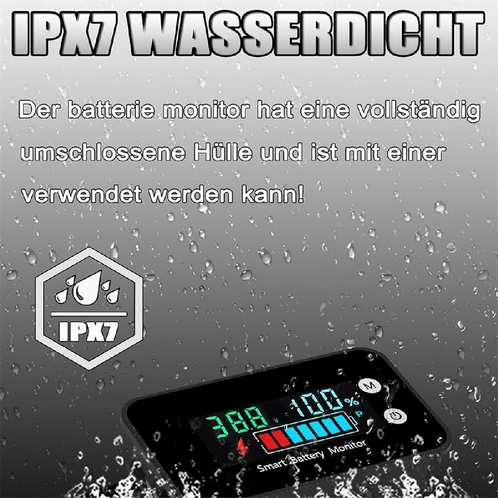 IPX7 Waterproof Battery Monitor with Bracket 7-100V,Car Golf Cart Battery Meter Buzzer Alarm & Temperature