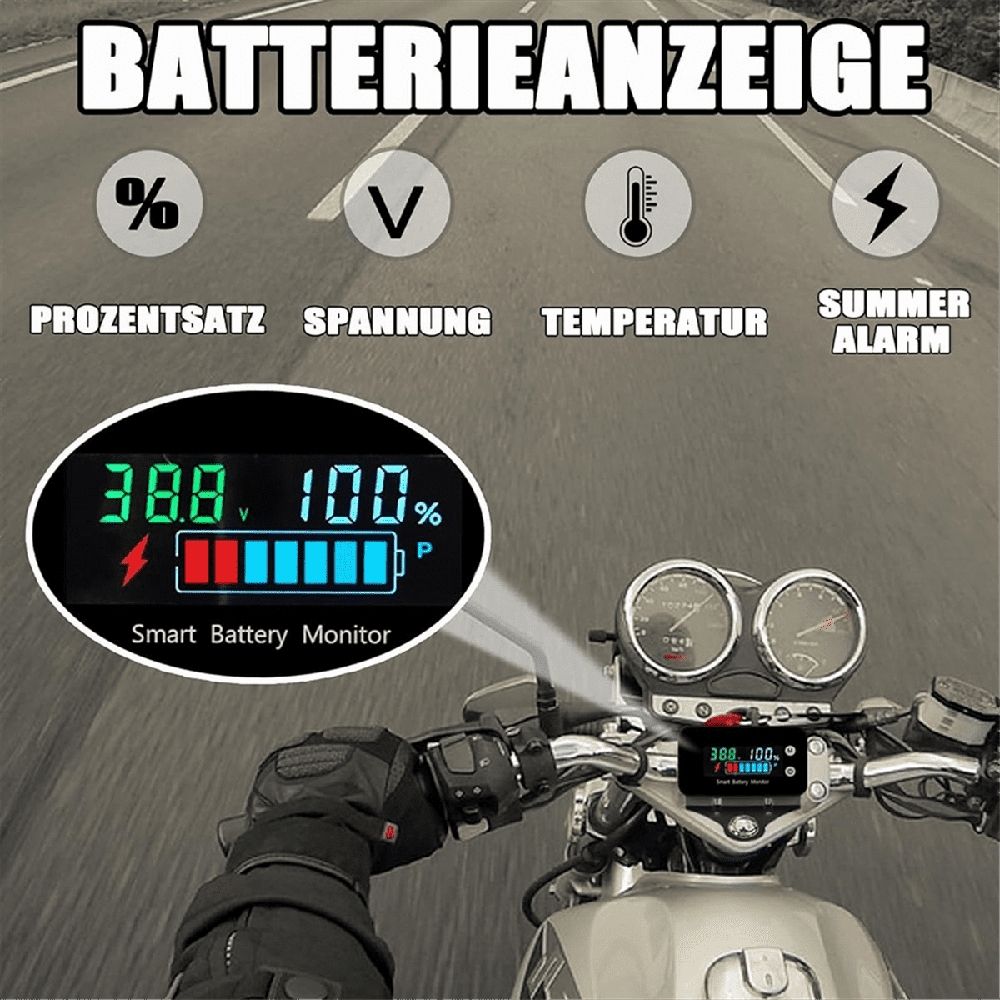 IPX7 Waterproof Battery Monitor with Bracket 7-100V,Car Golf Cart Battery Meter Buzzer Alarm & Temperature