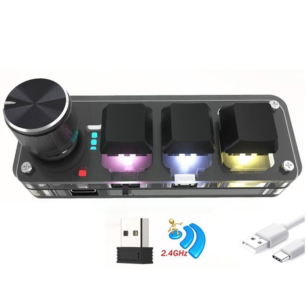 Mechanical Keyboard RGB Mini Gaming Custom Programming Red Switch 3 Keys 1 Knob 2.4G Wireless Bluetooth Knob Keypads