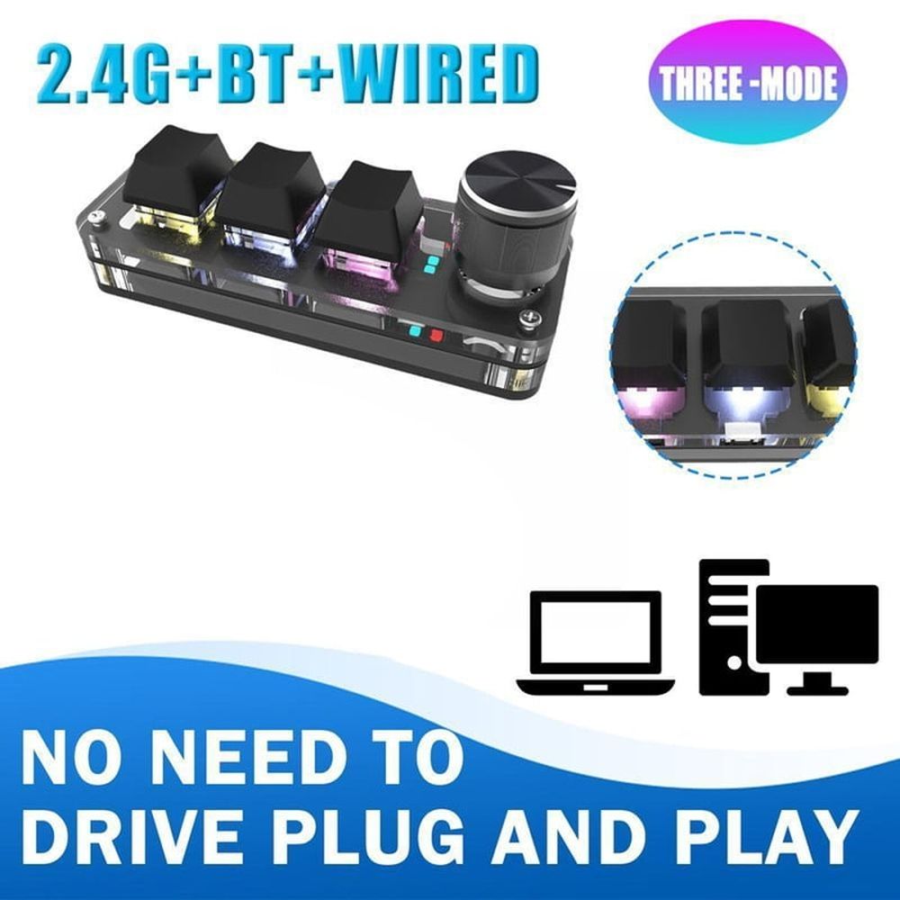 Mechanical Keyboard RGB Mini Gaming Custom Programming Red Switch 3 Keys 1 Knob 2.4G Wireless Bluetooth Knob Keypads
