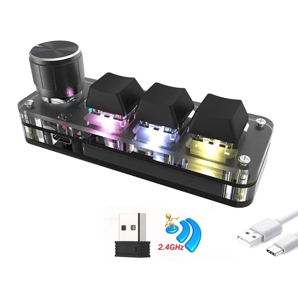 Mechanical Keyboard RGB Mini Gaming Custom Programming Red Switch 3 Keys 1 Knob 2.4G Wireless Bluetooth Knob Keypads