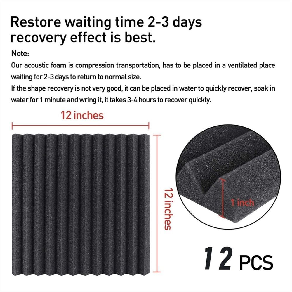 12 Pack Acoustic Foam Panels 1 X 12 X 12inch Soundproofing Noise Cancelling Wedge Panels for Home Office Recoding Studio