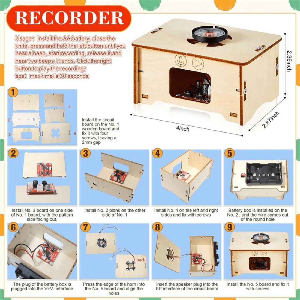 4 Set of Wooden Puzzle DIY Craft Kit Speaker Radio Gramophone Projector Soldering Practice DIY Electronic Kits