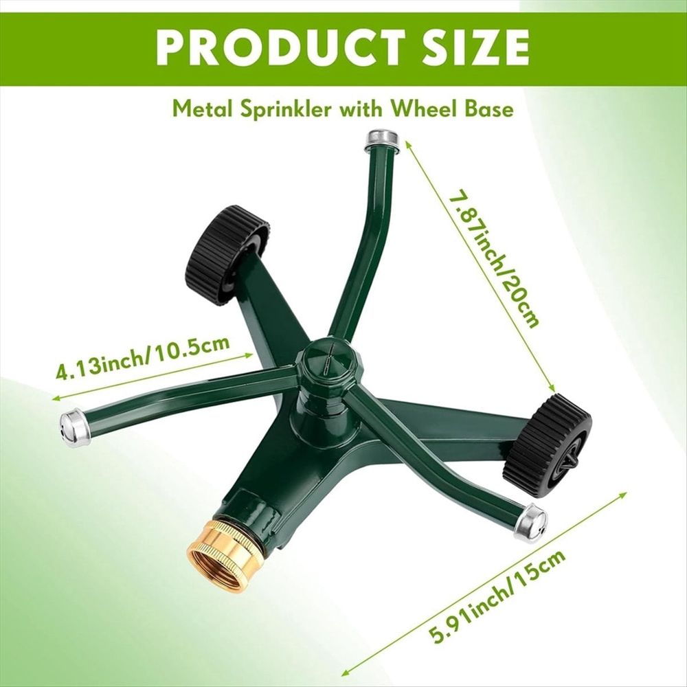 Metal Rotary Lawn Sprinkler 3 Arm Heavy Duty 360 Degree Automatic Revolving Whirling Water Sprinkler with Wheeled Base