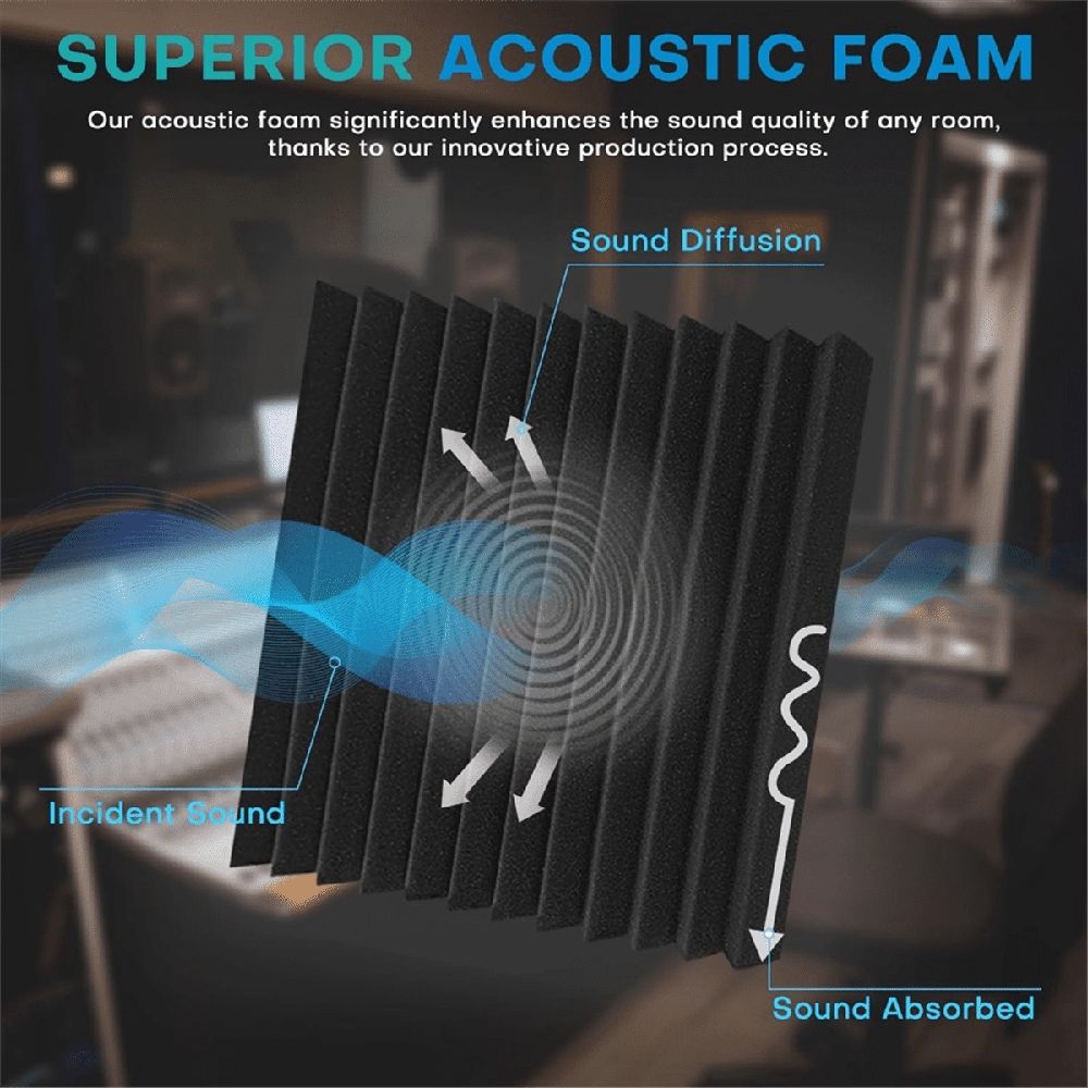 52 Pack Acoustic Foam Panels,1x12x12Inches Sound Proof Foam Panels for Walls, Acoustic Panels Sound Absorbing Black&Gray