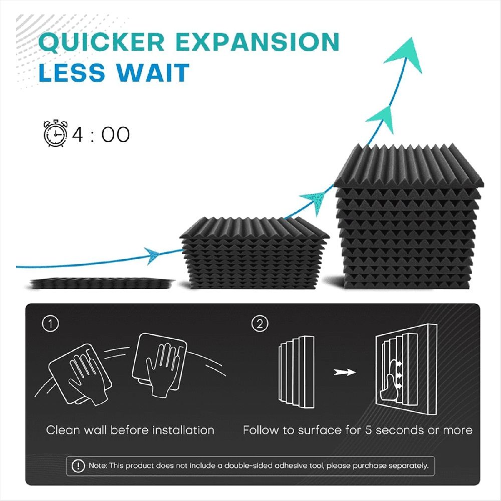 52 Pack Acoustic Foam Panels,1x12x12Inches Sound Proof Foam Panels for Walls, Acoustic Panels Sound Absorbing Black&Gray