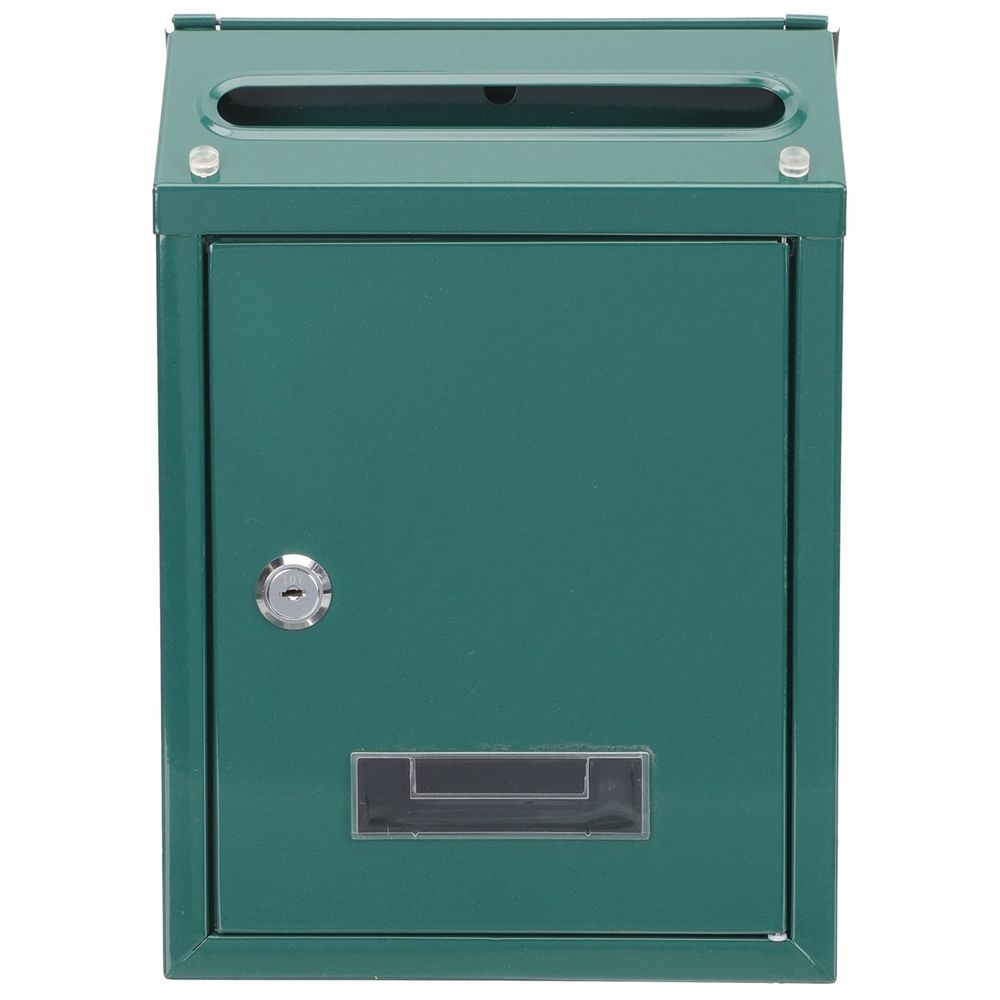 Green Locking Wall-Mounted Mailbox with Iron Post, Outdoor Home Decor and Secure Mail Storage