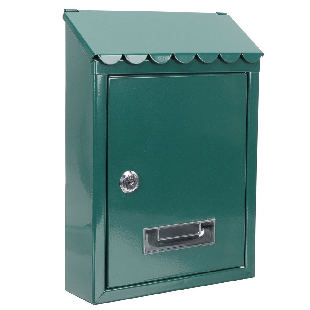 Green Locking Wall-Mounted Mailbox with Iron Post, Outdoor Home Decor and Secure Mail Storage