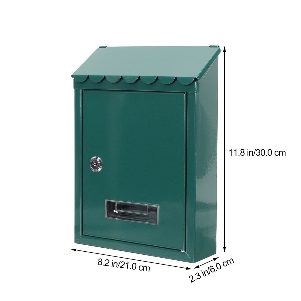 Green Locking Wall-Mounted Mailbox with Iron Post, Outdoor Home Decor and Secure Mail Storage