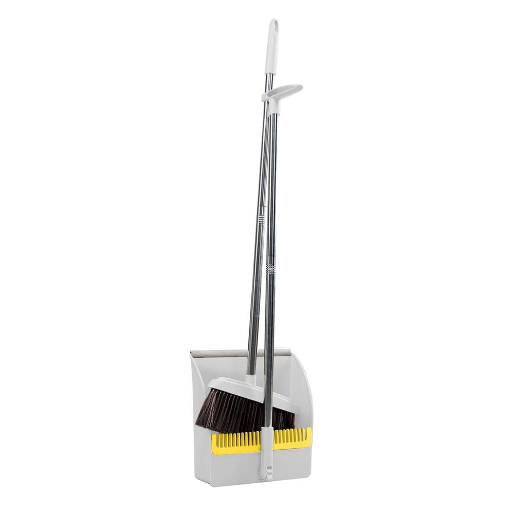 Broom and Dustpan Set, Long Handle Broom and Dustpan Set, Broom with Stand Up Dustpan Combo Set, for Home, Office, Lobby