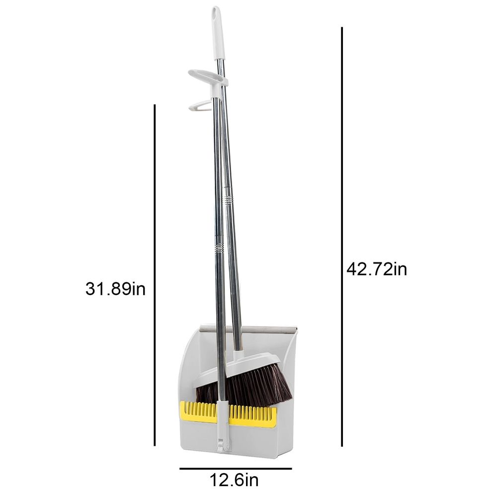 Broom and Dustpan Set, Long Handle Broom and Dustpan Set, Broom with Stand Up Dustpan Combo Set, for Home, Office, Lobby