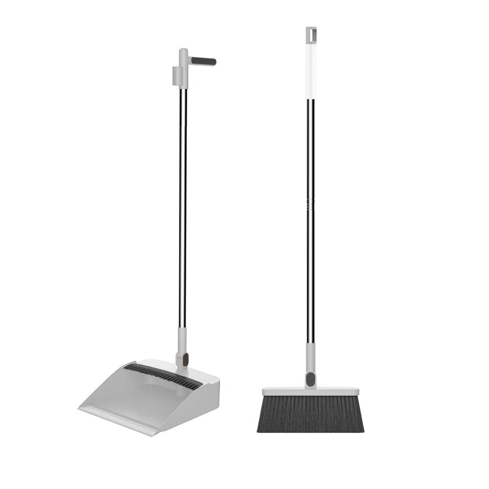 37.8in Broom and Dustpan Set Foldable Hand Broom, Broom with Dustpan Combo Set 180-degree Rotatable Brooms and Dustpan Set Non-Stick Hair Dustpan Sweeping Brooms(White)