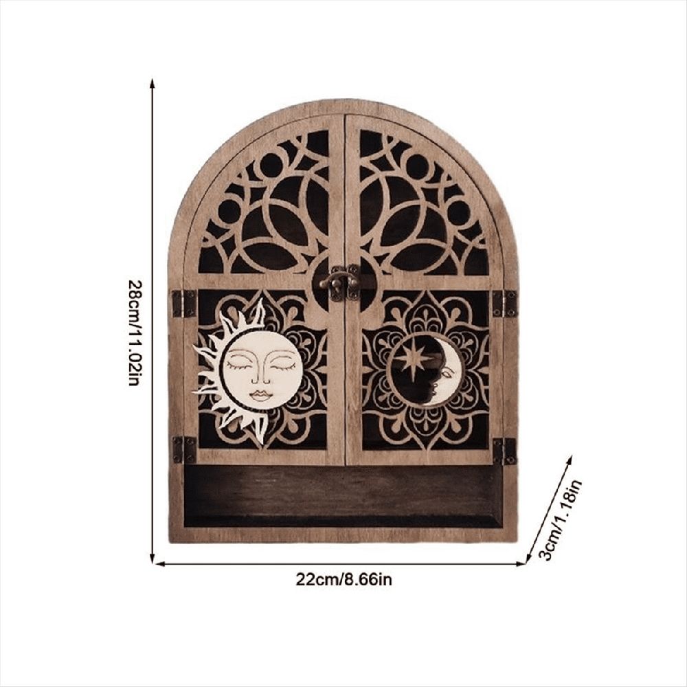 Sun Moon Crystal Display Stand 4 Shelves Natural Wooden Shelf Gothic Witchy Crystal Display Case for Living Room