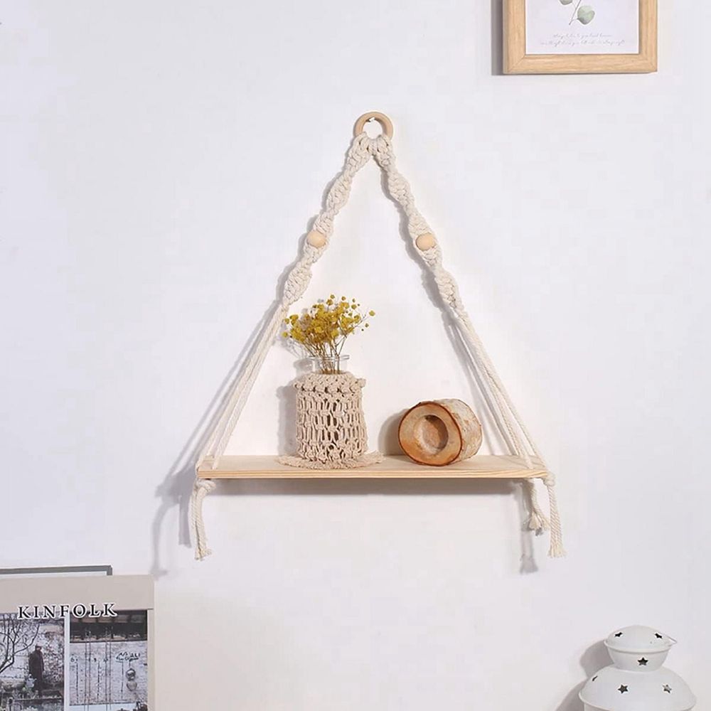 Wall Hanging Shelf - Boho Wood Shelves with Beads, Farmhouse Floating Rustic Plant