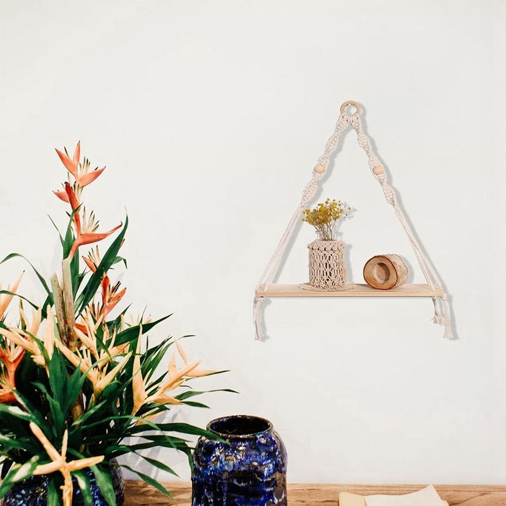 Wall Hanging Shelf - Boho Wood Shelves with Beads, Farmhouse Floating Rustic Plant