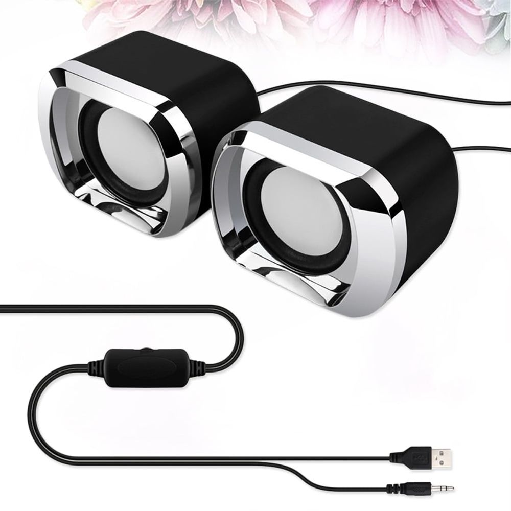 Portable USB Powered Black Speakers, Anti-Interference Stereo Sound, Set of 2 Compact Audio Devices