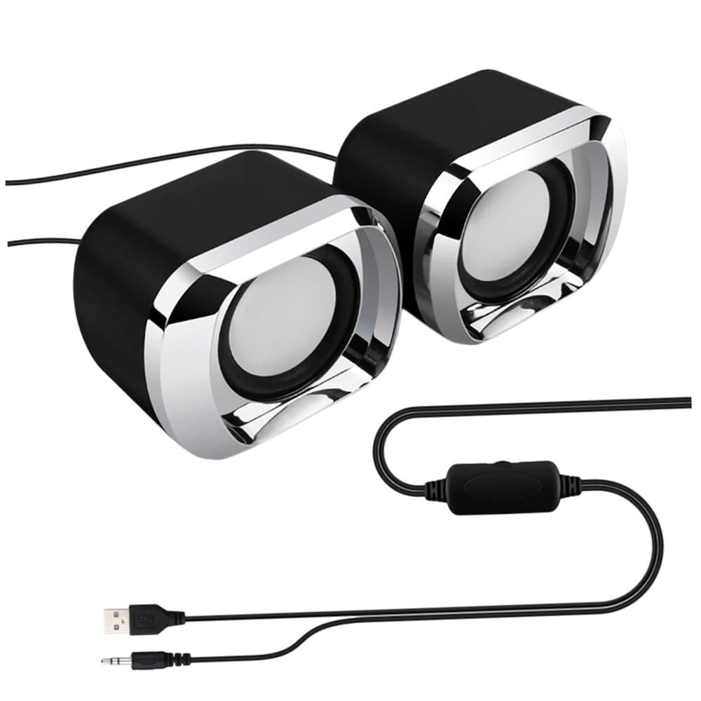 Portable USB Powered Black Speakers, Anti-Interference Stereo Sound, Set of 2 Compact Audio Devices