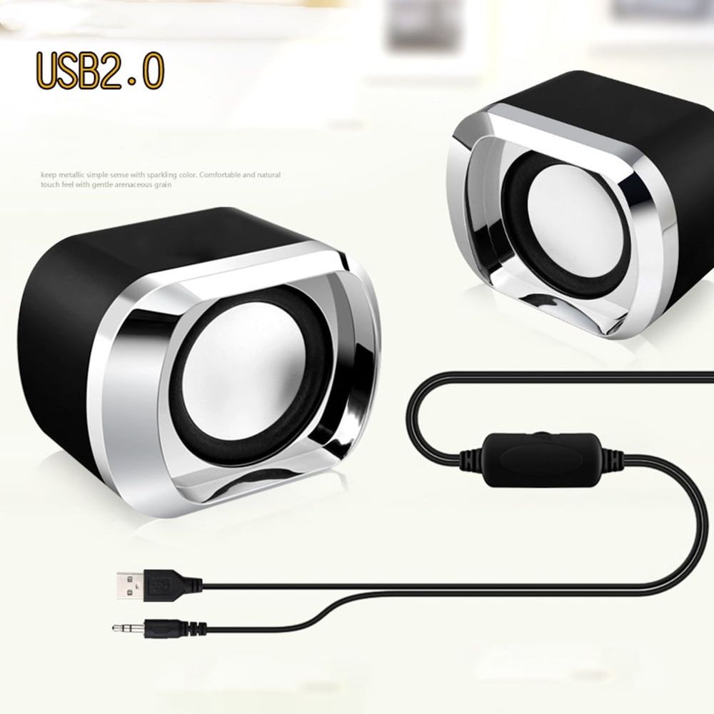 Portable USB Powered Black Speakers, Anti-Interference Stereo Sound, Set of 2 Compact Audio Devices