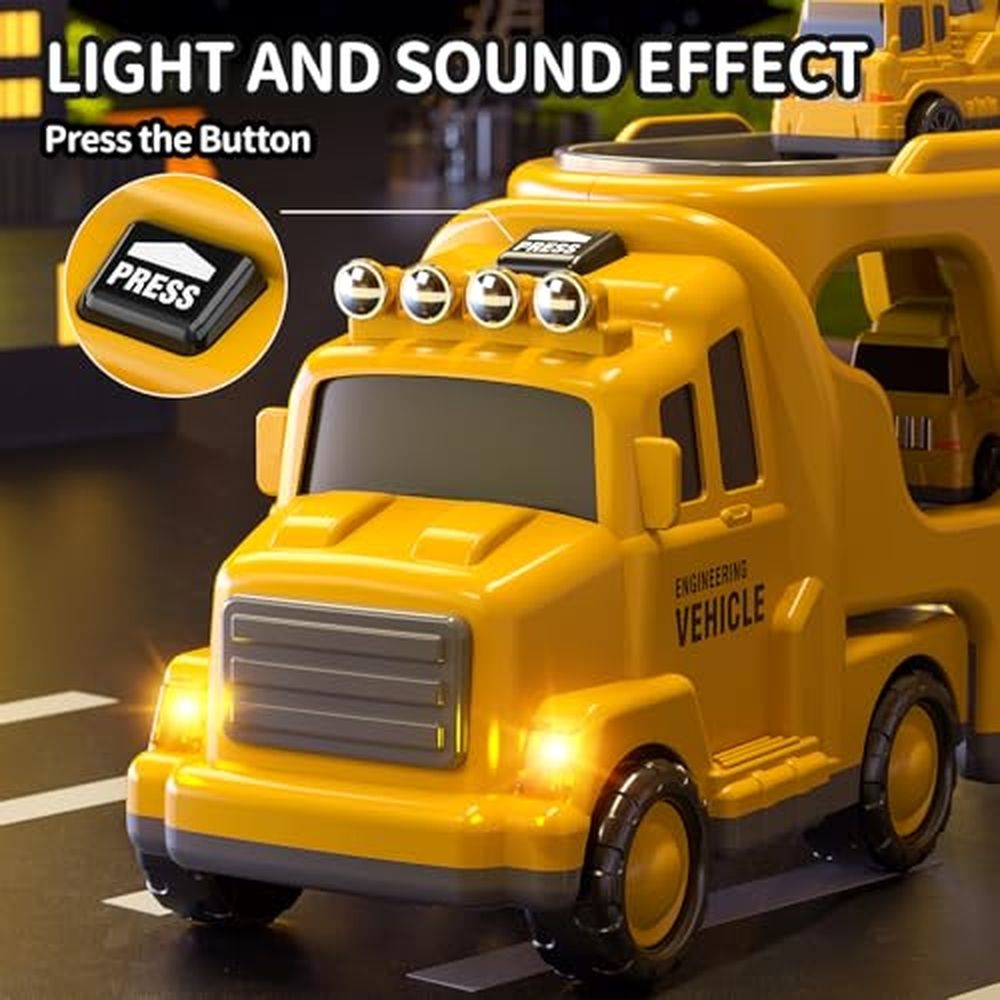 Construction Truck Boy Toys for 3-5 Year Old Toddlers - Toys for 3 4 5 6 7 Years Old Engineering Transport Vehicle Carrier Truck,Kids Excavator Crane Gifts Toys for Boys and Girls Aged 4-6