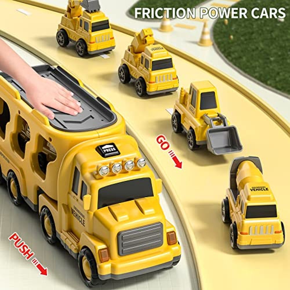 Construction Truck Boy Toys for 3-5 Year Old Toddlers - Toys for 3 4 5 6 7 Years Old Engineering Transport Vehicle Carrier Truck,Kids Excavator Crane Gifts Toys for Boys and Girls Aged 4-6