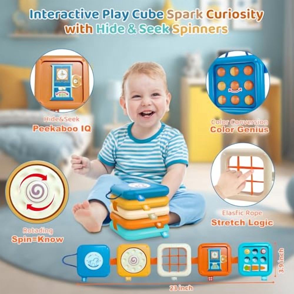 Montessori Toys for Baby 6-12 Months: Sensory Activity Cube with Fine Motor Skills - Travel Busy Board Busy Cube Gifts for 1 Year Old Boy Girl