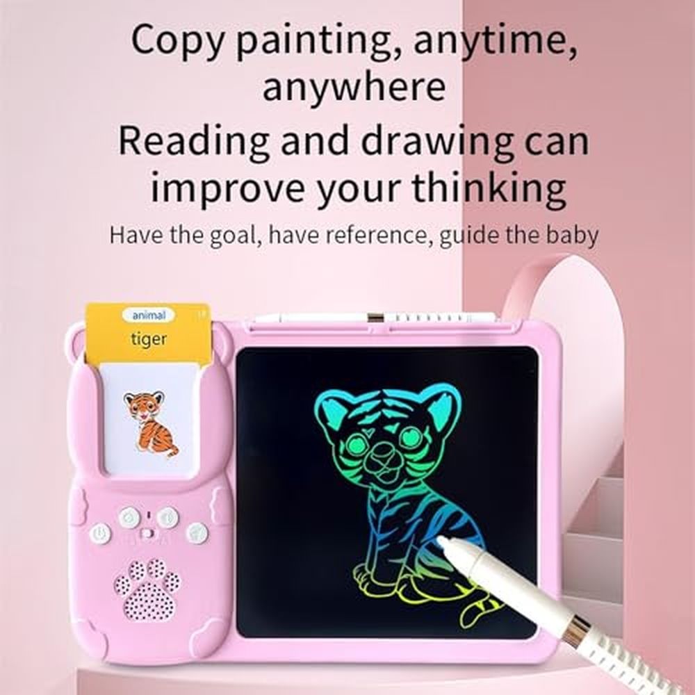 Talking Tablet,2-in-1 English Speaking Flashcards & Interactive Drawing Tablet for Language Learning,224/550 Words,Plug and Play,Situational Teaching (Pink-224word)