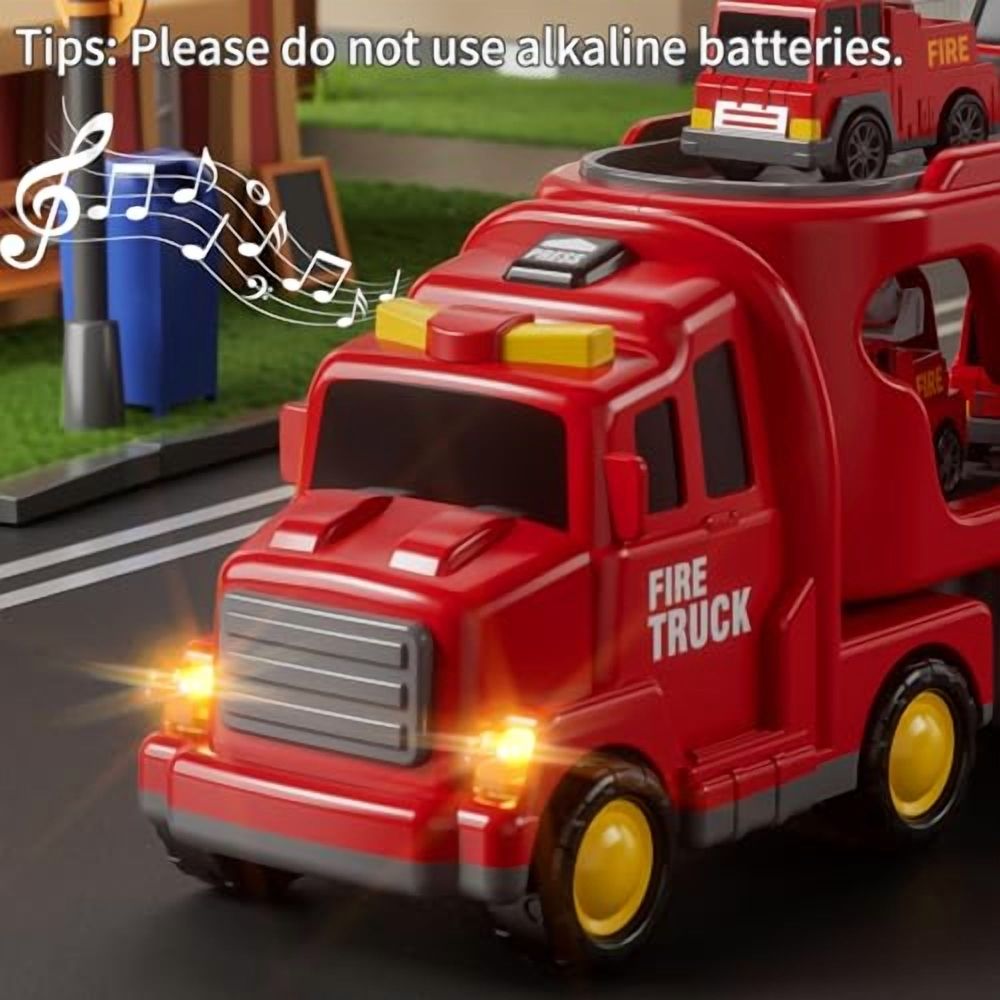Truck Toys for 3 4 5 6 Years Old Boys,Toddler Car Toys for Toddler Boys Ages 3-5,Fire Toys Car Carrier Vehicle Toy Set,Kids Toys Truck Set for Age 3-9