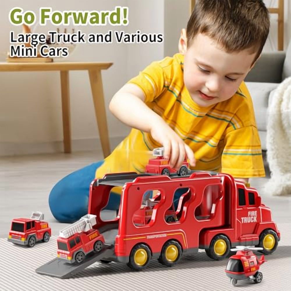 Truck Toys for 3 4 5 6 Years Old Boys,Toddler Car Toys for Toddler Boys Ages 3-5,Fire Toys Car Carrier Vehicle Toy Set,Kids Toys Truck Set for Age 3-9