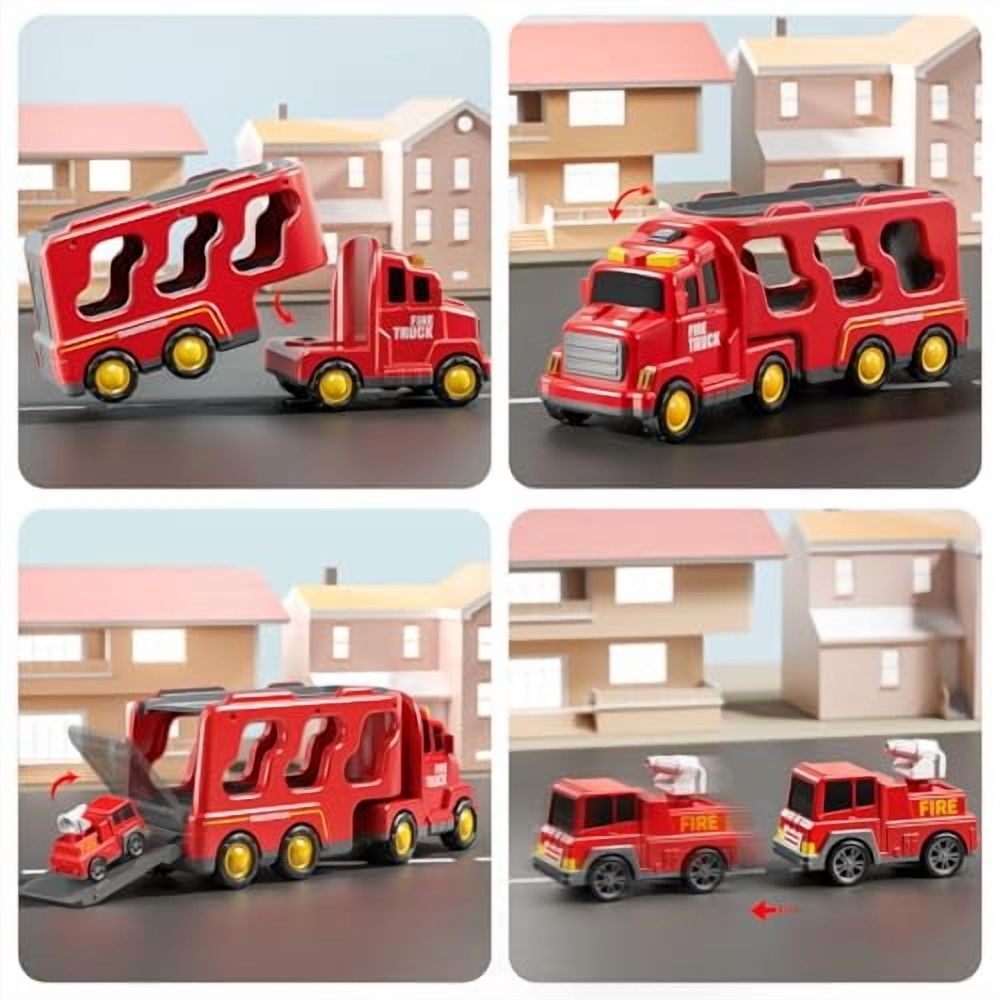 Truck Toys for 3 4 5 6 Years Old Boys,Toddler Car Toys for Toddler Boys Ages 3-5,Fire Toys Car Carrier Vehicle Toy Set,Kids Toys Truck Set for Age 3-9